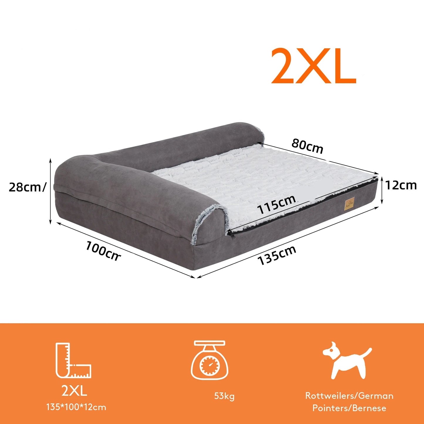 Colchón ortopédico viscoelástico para perros extragrandes, MATTÍA, calidad premium, desenfundable y ergonómica