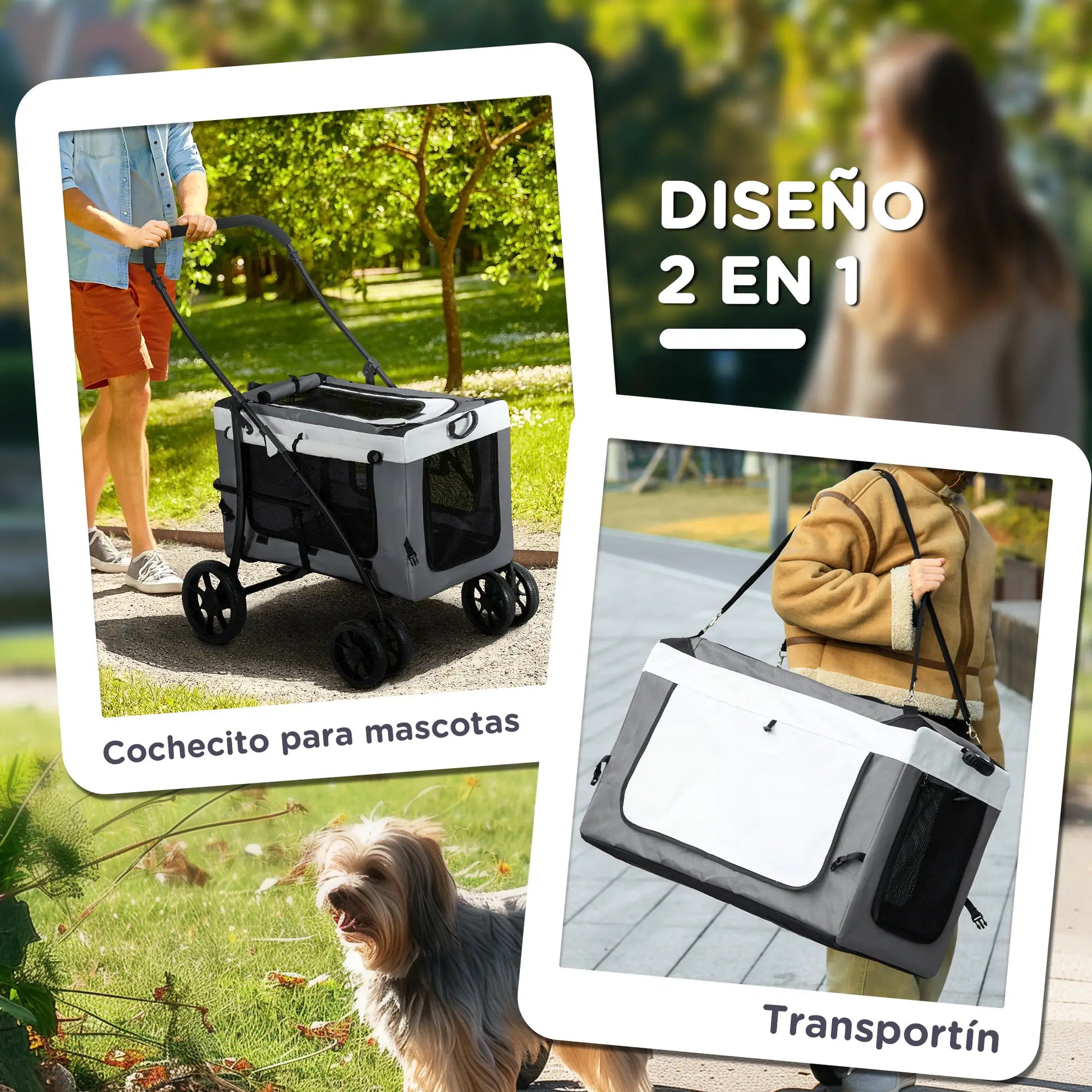 Carrito para perros plegable con vagón desmontable ,JUMBO, 4 puertas con cremallera, 2 correas de seguridad y cojín - Camadog