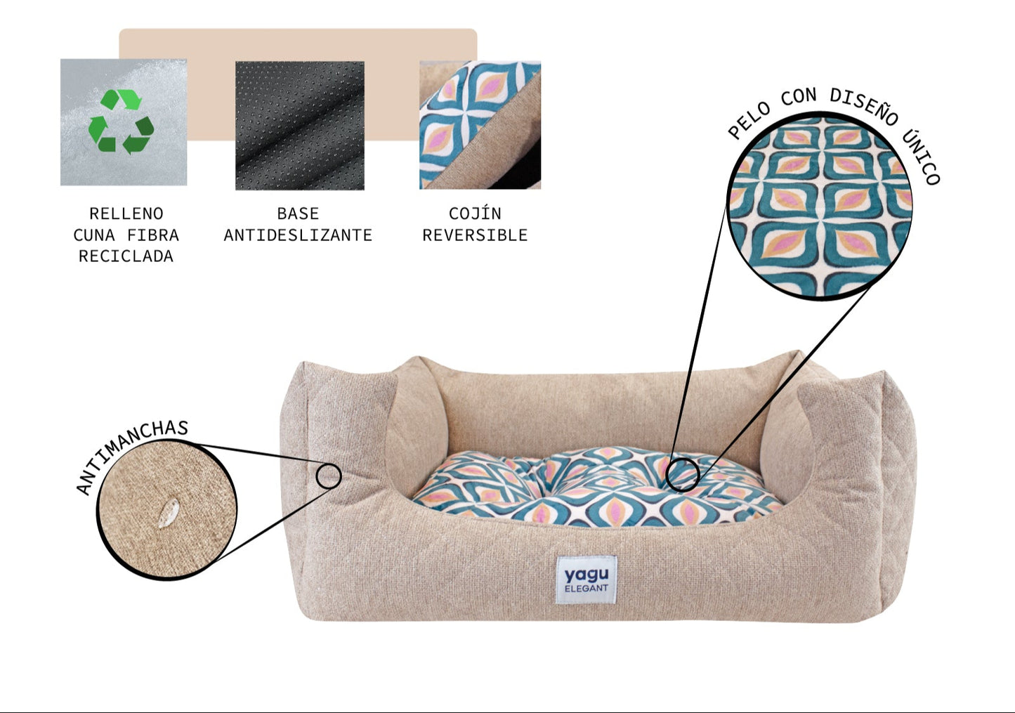 Cama para perros, PANDORI, con cojín reversible y extraíble