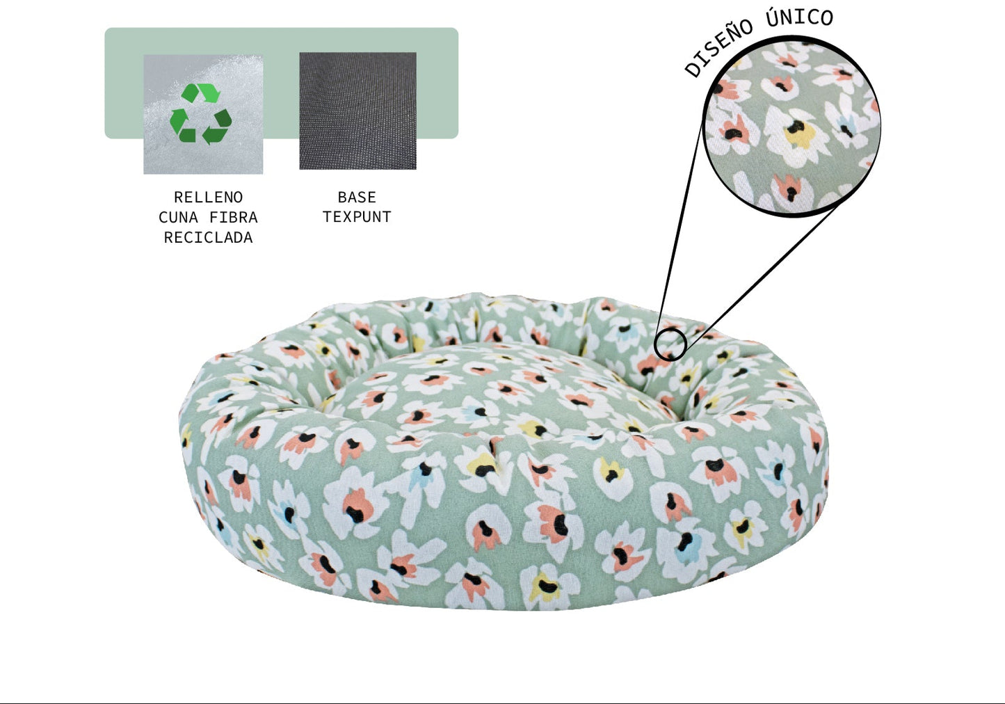 Cama redonda ,MALLORCA, 47x47x13 cm con diseño floral