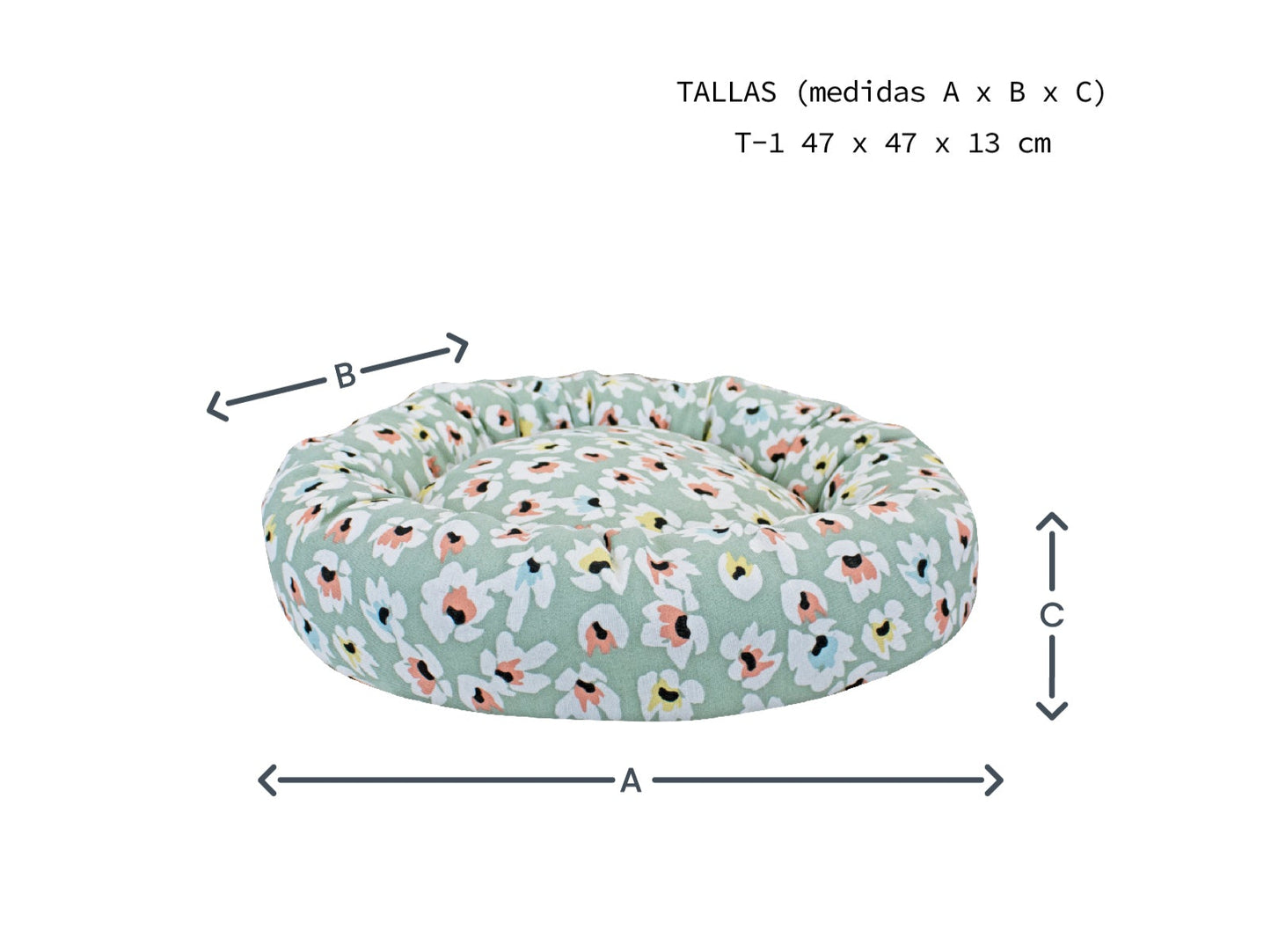 Cama redonda ,MALLORCA, 47x47x13 cm con diseño floral