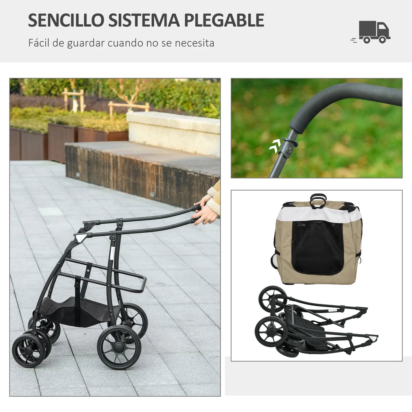 Carrito para perros plegable con vagón desmontable ,JUMBO, 4 puertas con cremallera, 2 correas de seguridad y cojín - Camadog