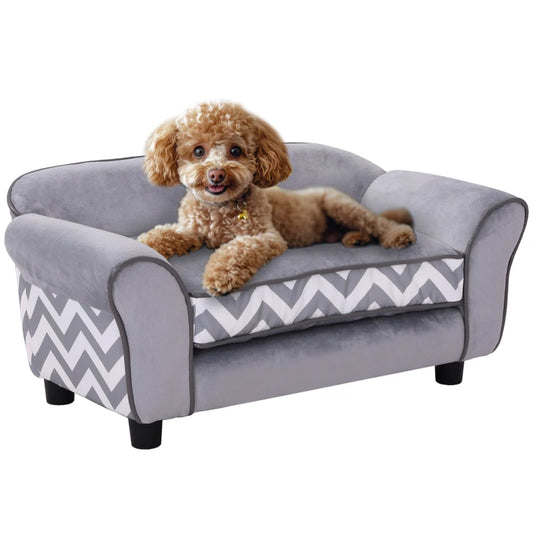 Sofá para perros VICTORIA, con patas de madera con cojín acolchado y funda desenfundable y lavable 73,5x41x33cm gris - Camadog