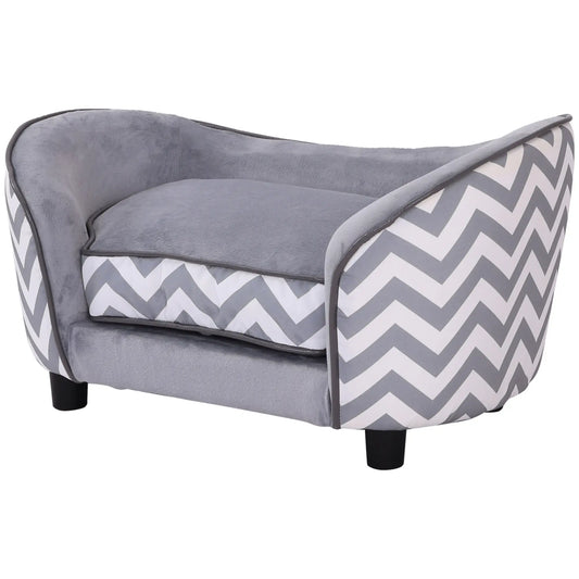 Sofá acolchado elevado para perros CHIGU, de madera, cojín grueso y bolsillo de almacenaje 68,5x40,5x40,5 cm Grise - Camadog