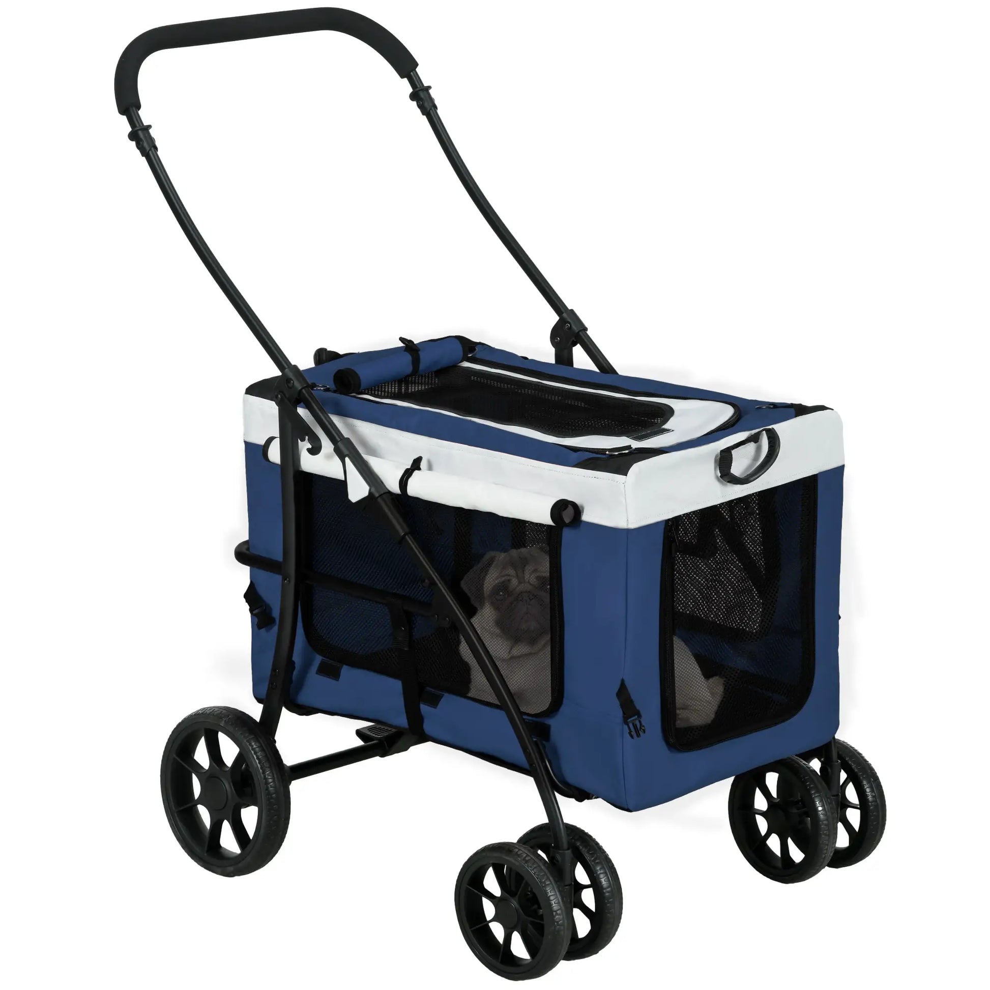 Carrito para perros plegable con vagón desmontable CALVIN, 4 puertas con cremallera, 2 correas de seguridad y cojín. - Camadog