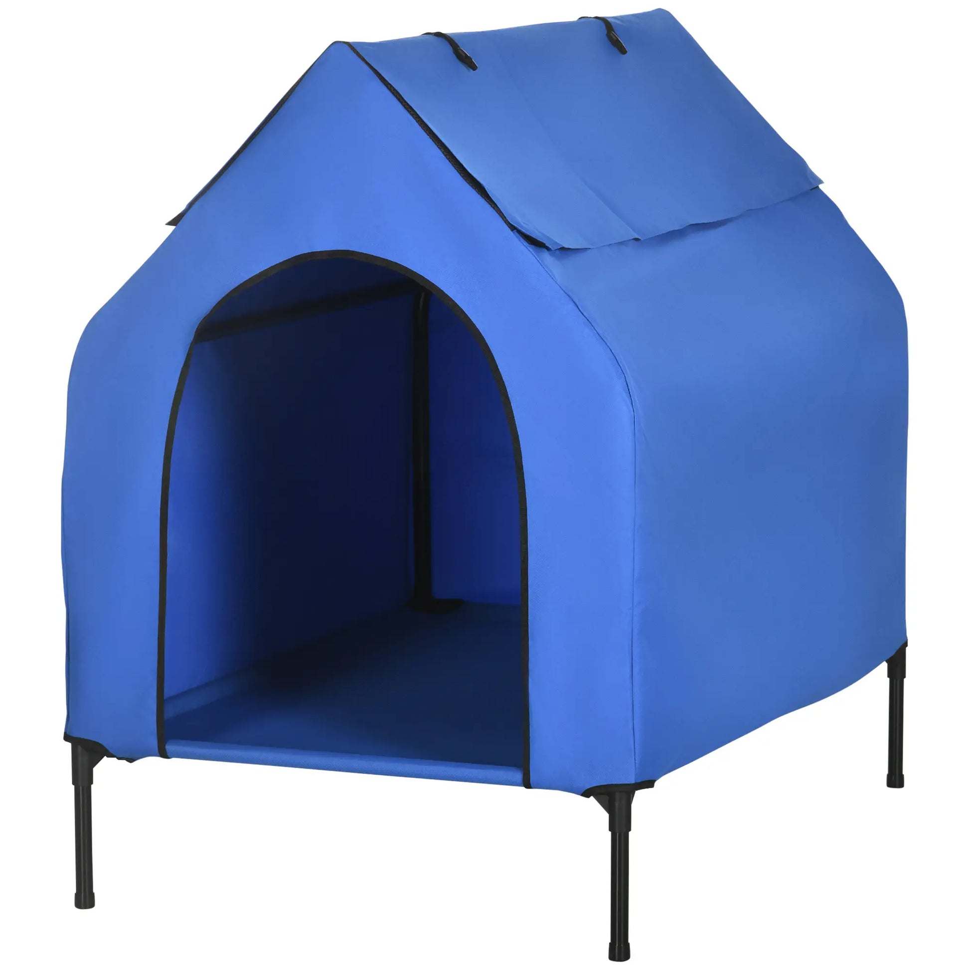 Cama elevada para perro grande con cubierta desmontable DUMBO, con ventanas de malla azul 130x85x121 cm - Camadog
