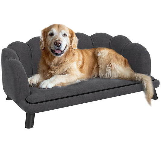 Sofá para perros medianos SOFÍA, tapizado en terciopelo con patas de madera 98,5x60,5x35,5 cm Gris - Camadog